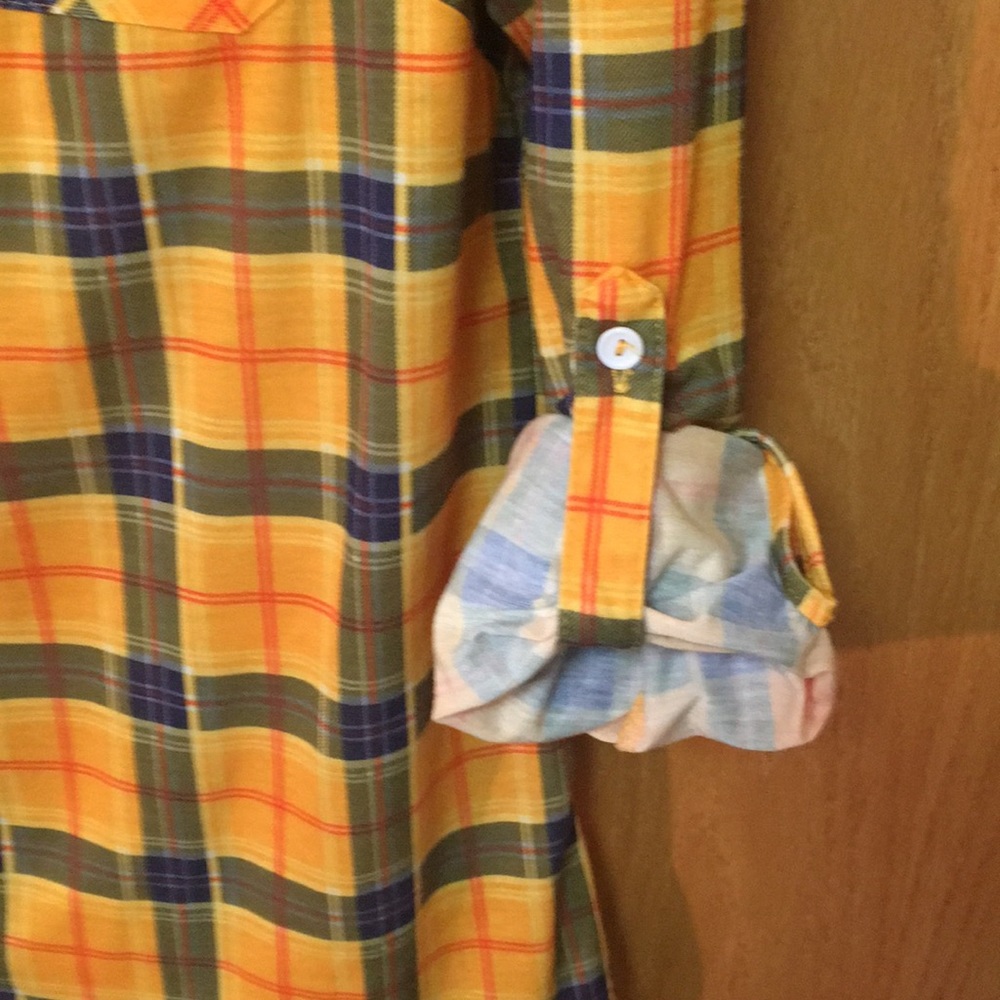 DOUBLJU Plaid Button-Up Convertible Sleeve Top - Picture 3 of 8